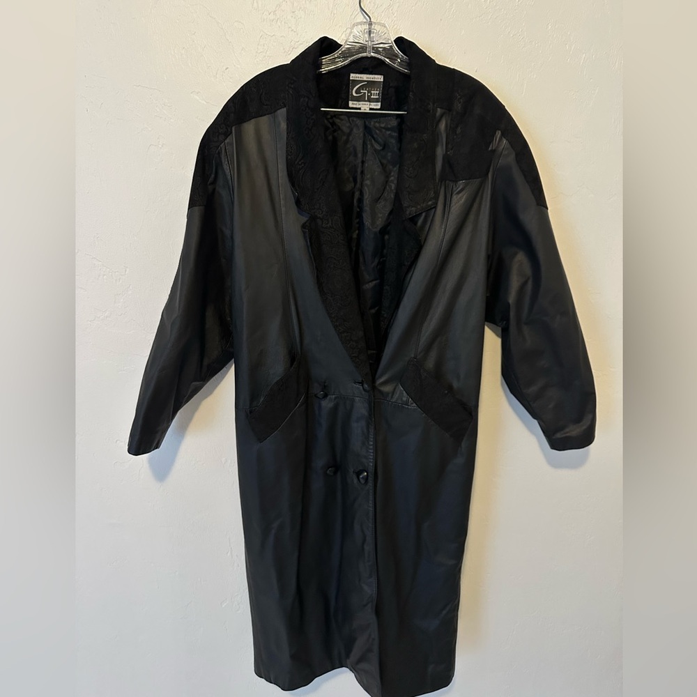 VINTAGE G-III Global Identity Leather Jacket M Paisley Long Trench Coat Black